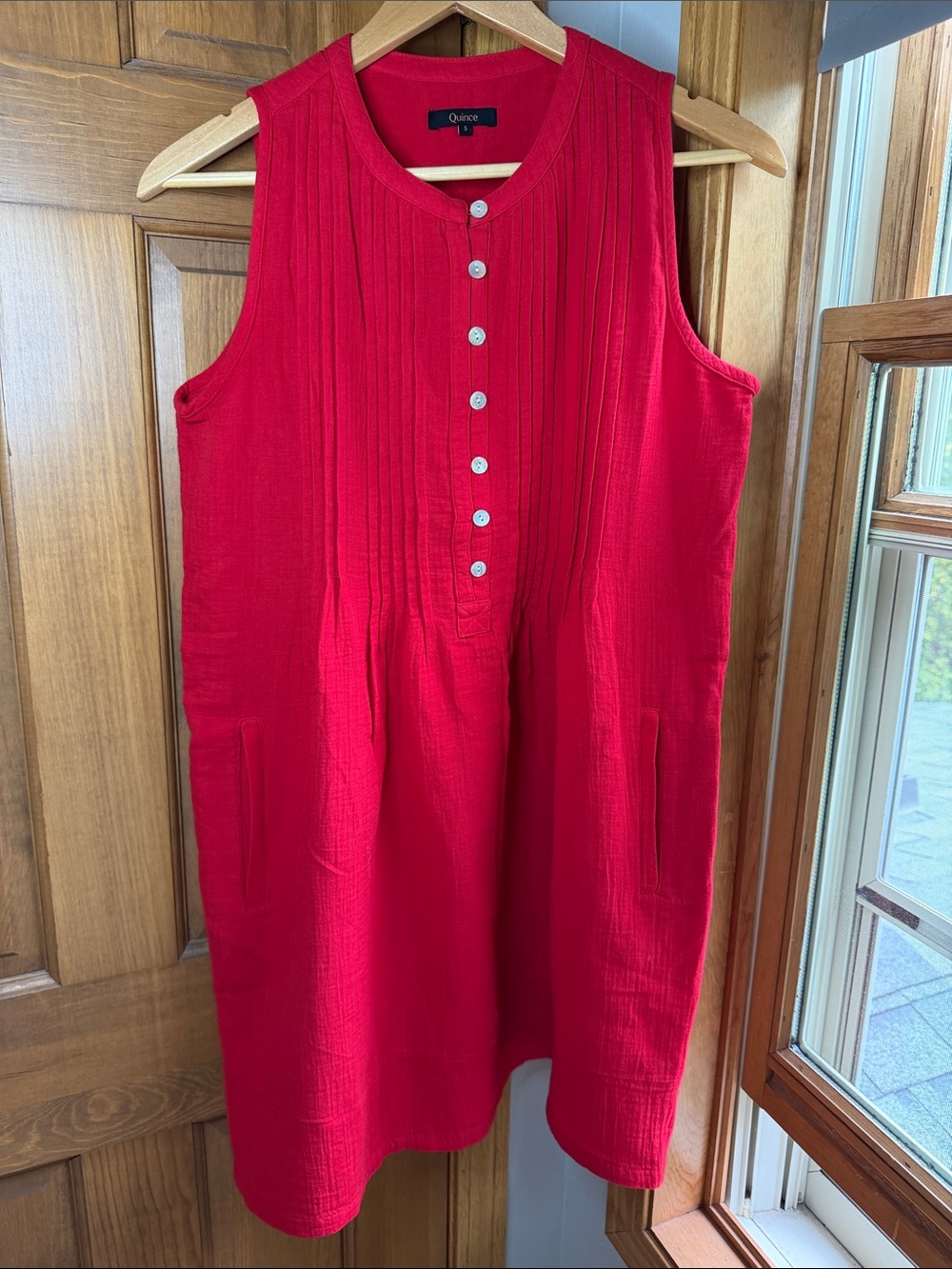 Quince 100% Organic Cotton Gauze Sleeveless Swing Dress - Wild Cherry - Size S